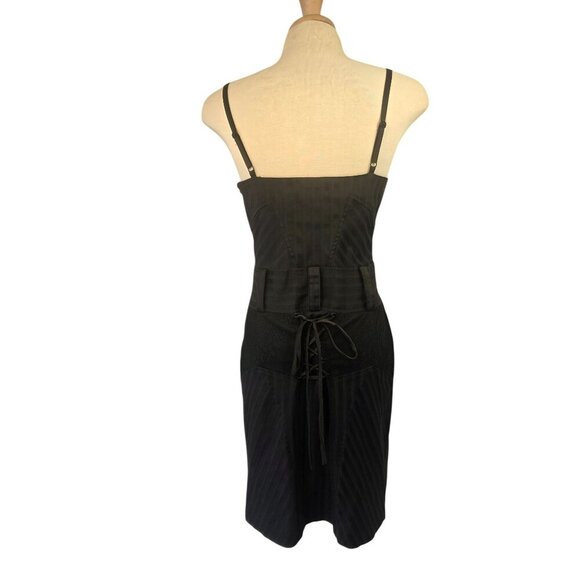Lulu Via Black Corset Dress Size M Adjustable Straps LaceUp Back Plunging V Neck - Picture 3 of 9